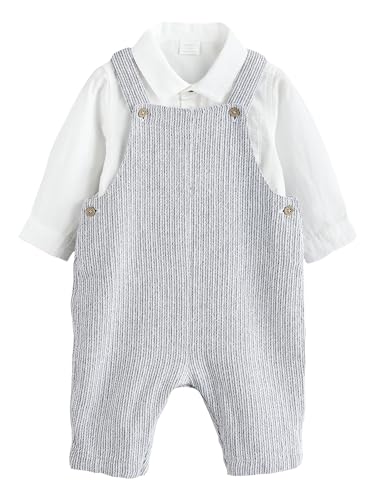 NEXT Baby Jungen Standard Latzhose und Bodysuit aus Baumwollgewebe Grey/White 86-92