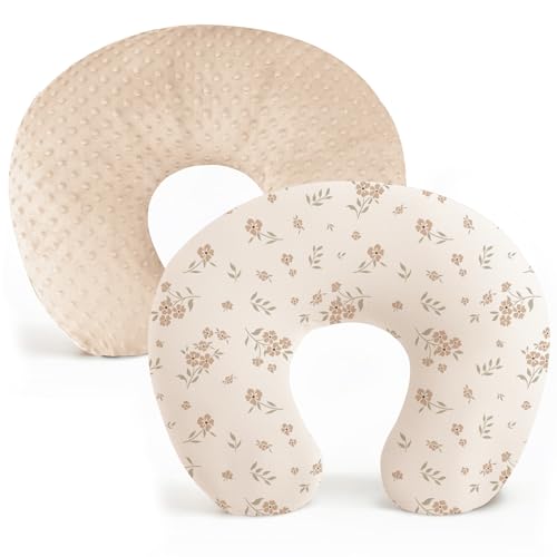 Image of Konssy 2 Pack Nursing Pillow Covers, Soft and Comfortable Nursing Cover for Breastfeeding Pillows, Pillow Slipcover for Baby Girls Boys Newborn(Brown, Blossom)