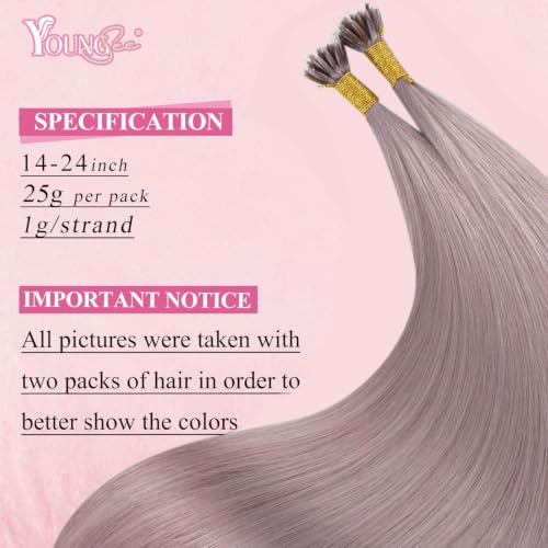 Image of YoungSee Nano Beads Hair Extensions Human Hair Light Purple Nano Hair Extensions Human Hair Purple Nanoring Extension 14 Inch for Short Hair Silky Straight 25 Strands 25g