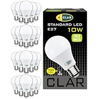 CLAR - Bombilla LED E27 10W E27, Equivalente a 80-90W, E27 Bombilla LED (Casquillo Gordo), No Regulable, Luz Fría 10W (Pack 20)