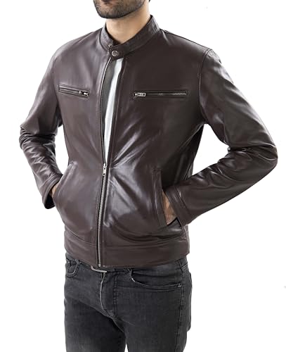 Image of Jild Classical Single Piece Lambskin Leather Jacket Men - Everyday Wear Snap Tab Collar Men's Motorcycle Leather Jacket