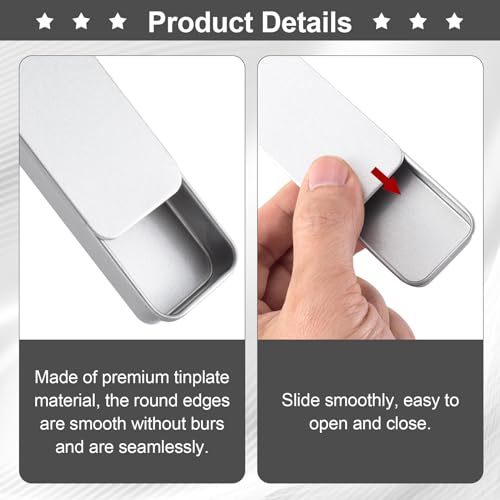 Image of OIIKI 6pcs Small Slide Top Tin Box, Metal Rectangle Storage Boxes, Empty Tin Case Containers for Storage Candy Pills Earrings Jewelry Lipstick Toothpicks- 2 Silver & 2 Black & 2 White
