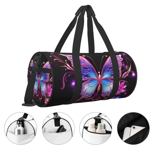 Travel Duffle Bag Weekender Bags for Men Women with Shoe Compartment Large Capacity Weekender Overnight Bag Purple Butterfly Carry On Tote Bags Sport Gym Bag for Travel Yoga, Black, One Size3