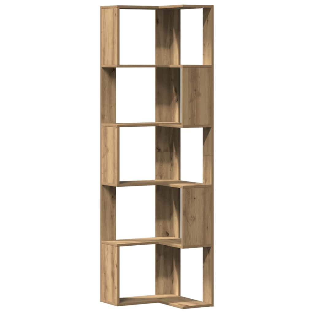 vidaXL Bibliothèque d'angle 5 Niveaux chêne Artisanal Bois ingénierie, étagère à Livres d'angle, vitrine d'angle, Armoire d'angle