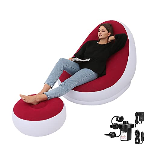PLKO Aufblasbarer Stuhl mit Haushaltsluftpumpe, aufblasbarer Loungesessel für Innenbereich, Wohnzimmer, Schlafzimmer, Leseraum, Büro, Balkon, Outdoor, Reisen, Camping, Picknick, Neo(rot und weiß) Cover