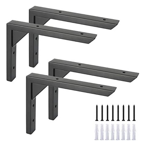 Ouvin Heavy Duty Brackets 8inch Set of 4 Wall Mount Triangle Shelf Brackets Black Iron Shelf Brackets with Screws Sturdy Shelf Supports (8inch) Black Cover