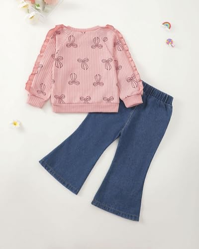 Image of Baby Toddler Girl Clothes Outfits Kids Sweatshirt Jeans Set Denim Pants Little Girls Clothes Toddler Outfit for Girls