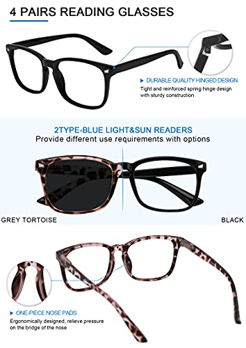 Image of 4 PACKS Blue Light Blocking Reading Glasses Women 1.0 1.25 1.5 1.75 2.0 2.25 2.5 2.75 3.0 3.5 4.0 5.0 6.0