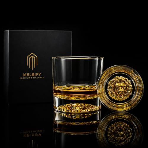 Image of Melbify Gold Lion Whiskey Glass Gift Set | 6 Pc Set | 300 ML|Premium Packing | Gift Box | Gold-Bottomed | Imported | Luxurious | Ideal for Wedding Gifts, Anniversary, VIP and Corporate Gifts