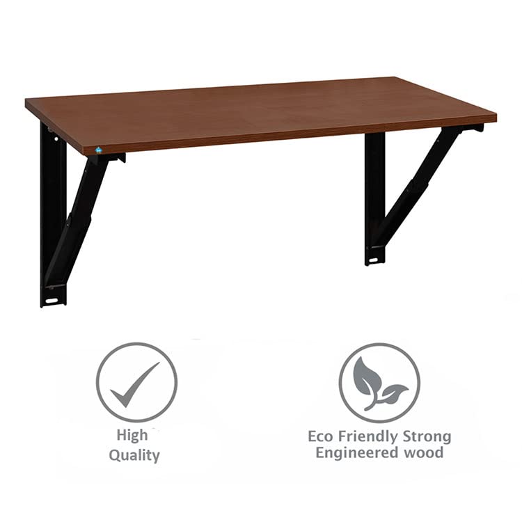Image of DELITE KOM Geni Engineered Wood Study Table /Wall Mounted Shelf Desk for Adult /Kids Use in Home /Office (Acacia Dark, 45.4 D x 89.6 W x 32 H)