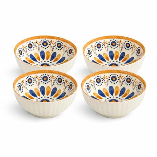 Image of YELONA Ceramic Snack Bowls - Set of 4 (300 ml Each)| Microwave & Dishwasher Safe | Premium Dinner Bowl Set for Snacks, Rice, Dessert & Kitchen Use (Mandala)