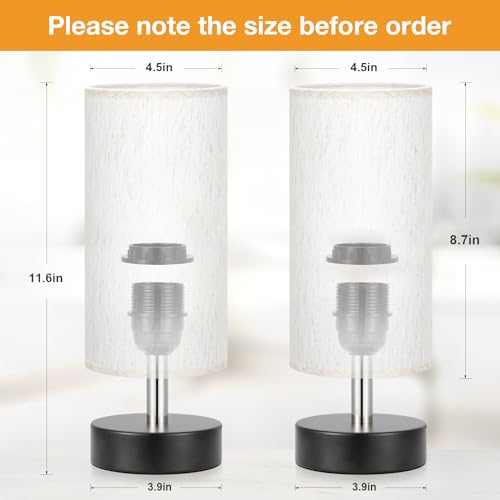Image of Table Lamps Set of 2(Cream Shade - Black Base, 11.6 inch Inline Control)