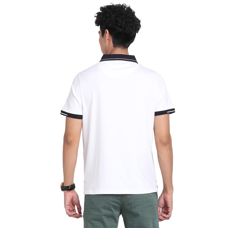 Image of Turtle Men Cotton Stretch White Plain Polo Neck Half Sleeve Casual T-Shirt