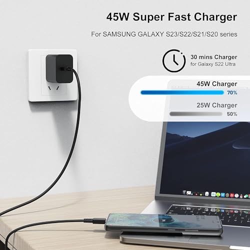 45W USB C Charger for Samsung, 2Pack Super Fast Wall Charger Block and Long Charging Cable Cord 10ft,Type C Charge Adapter Plug for Samsung Galaxy S24 Ultra/S23 Plus/S22+/S20/S21,Note 10/20,Tab S9/S8