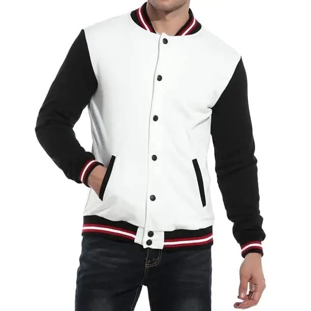 PAKLONRegular Fit Bomber Jacket with Long Sleeves for Men (Black & White)
