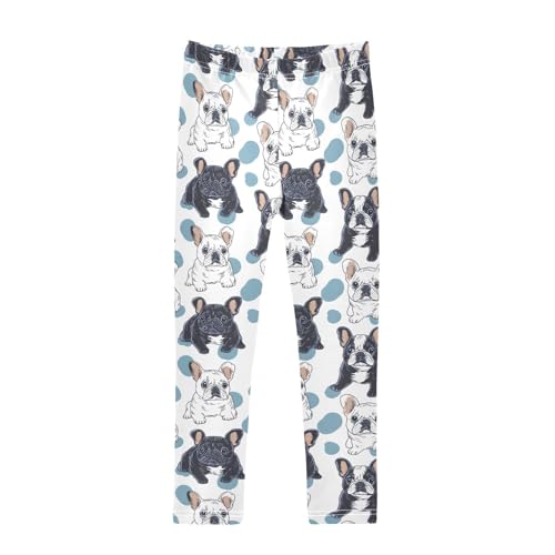 Bulldog Polka Dot Girls Leggings Soft Stretch Workout Yoga Dance Pants for Kids Casual Tights