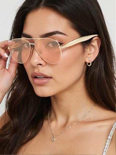 Image of Oversized Aviator Sunglasses For Women 70s Retro 2025 Metal Shades with Gold Streamline Arms