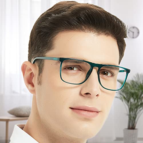 Image of Oversized Reading Glasses Men 2.50 Square Reader Light Fashion Readers 100 125 150 175 200 225 250 275 300 350 Turquoise 2.5 WEMOOTANTS