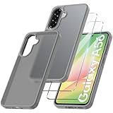 Qasyfanc Matt Handyhülle Kompatibel mit Samsung Galaxy A56 5G Hülle mit Kameraschutz und 2 Stück Schutzfolie, Hard PC Nie Vergilbung Case Militärschutz Kratzfest Rutschfest Schutzhülle, Grau