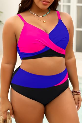 Image of Tempt Me Plus Size Two Piece Swimsuit - Women High Waisted Bikini Set Tummy Control Bathing Suits