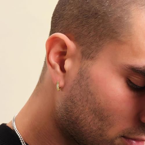 Gold Hoop Earrings for Men Women,Hypoallergenic Surgical Stainless Steel Earrings for Sensitive Ears,Small Cubic Zirconia Cartilage Huggie Hoop Earrings Piercing Jewelry Sets 10mm 12mm4
