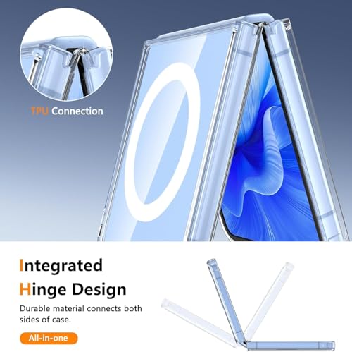 Image of Magnetic Case for Samsung Galaxy Z Flip 7 5G Compatible with MagSafe, Shockproof Plastic Phone Bumper Cover, Anti-Scratch Clear Back (White Clear)