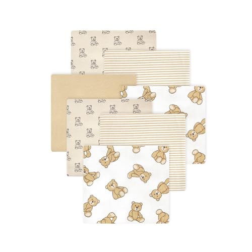 Image of Little Treasure Hudson Baby Cotton Poly Flannel Receiving Blankets Multipack, Brown Teddy Bears, 30x30 inches