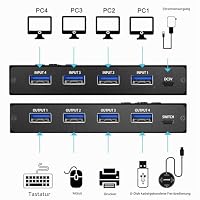 USB 3.0 Switch 4 PC,MLEEDA USB Switch 4 In 4 Out,USB KVM Umschalter für Tastatur Maus Drucker,mit kabelgebundener Fernbedienung und 4 USB 3.0-Kabel – Ansicht 3
