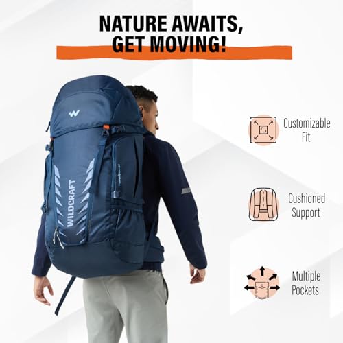 Image of Wildcraft 60 Litre Travel Pro Rucksack Travel Backpack for Mens & Womens - Blue | Unisex Travel Backpack Bag for Trekking & Hiking | Lightweight, Waterproof Travel Backpack