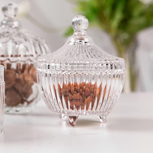 Image of WRINGO 300ML Ribbed Glass Candyy Jar with Lid | Crystal Clear Decorative Storage Container for Candy, Dry Fruits, Chocolates, Cookies & Snacks | Tabletop Candy Bowl | Pack of 1