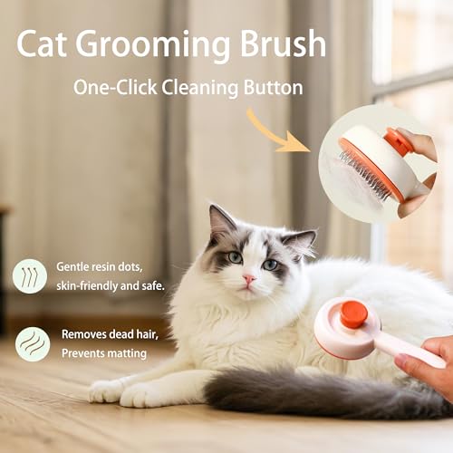 Image of Cat grooming kit,5pcs Deshedding Brush for Cat with Kitten Nail Clipper,Cat Brush,Flea Comb and Bath Brush,Suitable for Short and Long Haired Cats,Indoor Cats and Travel,Orange