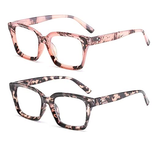 CVVTSPE Retro Spring hinge Womens Readers,Blue Light Blocking Computer Square Reading Glasses for Women Men (Floral Pink&Grey Tortoise, 1.5, multiplier_x)