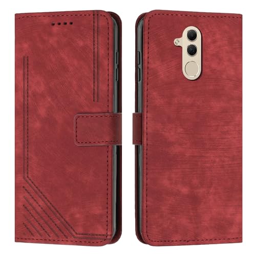 PREDCFVY Compatible con Huawei Mate 20 Lite Correa For la muñeca Funda For teléfono Cartera For Tapa Soporte For Ranura For Tarjeta For Compatible(Rosso)