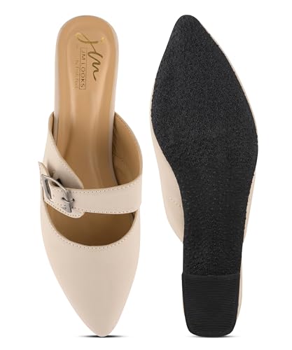 Image of JM LOOKS Sophisticated Buckle Strap Pointed Toe Mules with Contemporary Block Heel for Versatile Fashion Styling