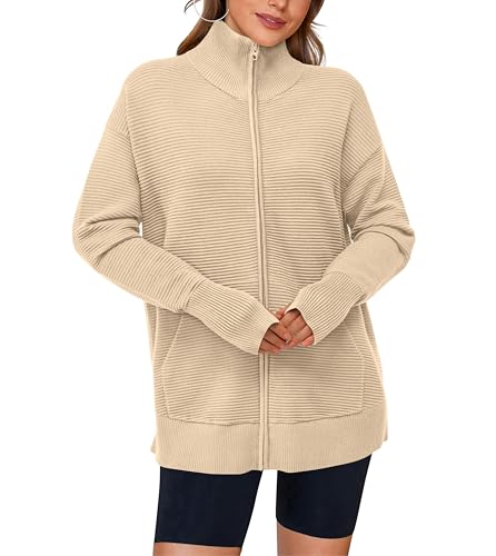 Image of PRETTYGARDEN Womens Long Sleeve Zip Up Ribbed Cardigan Sweaters