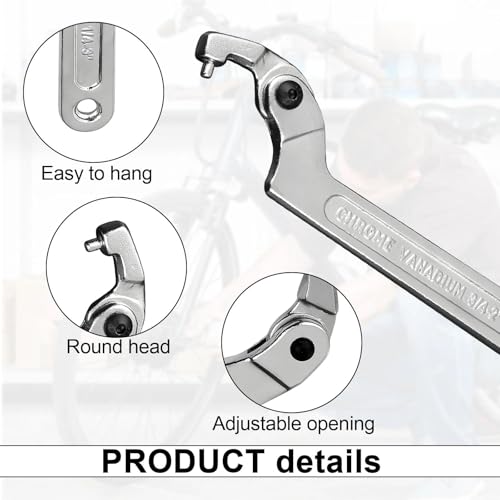 HECHKJ Verstellbarer Hakenschlüssel 19–51 mm, C Förmiger Schraubenschlüssel aus Chrom-Vanadium, Nutmutternschlüssel für Motorrad Federbein, Werkstatt & Reparatur