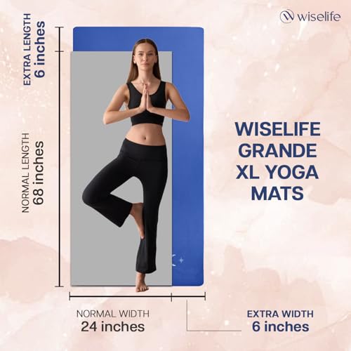 Image of WiseLife Grande XL 6 MM TPE Yoga Mat for Men & Women | Extra Thick, Long & Wide Premium Exercise Mat with Yoga Strap | Anti-Slip & Anti-Tear Ideal for Yoga, Pilates, Home Workouts & Gym Use (Navy Blue)