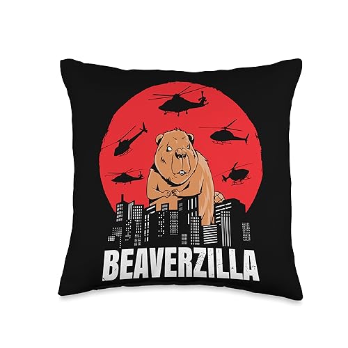 Oregon State Beaver Shirt Beaverzilla Funny Beaver Throw Pillow, 16x16, Multicolor