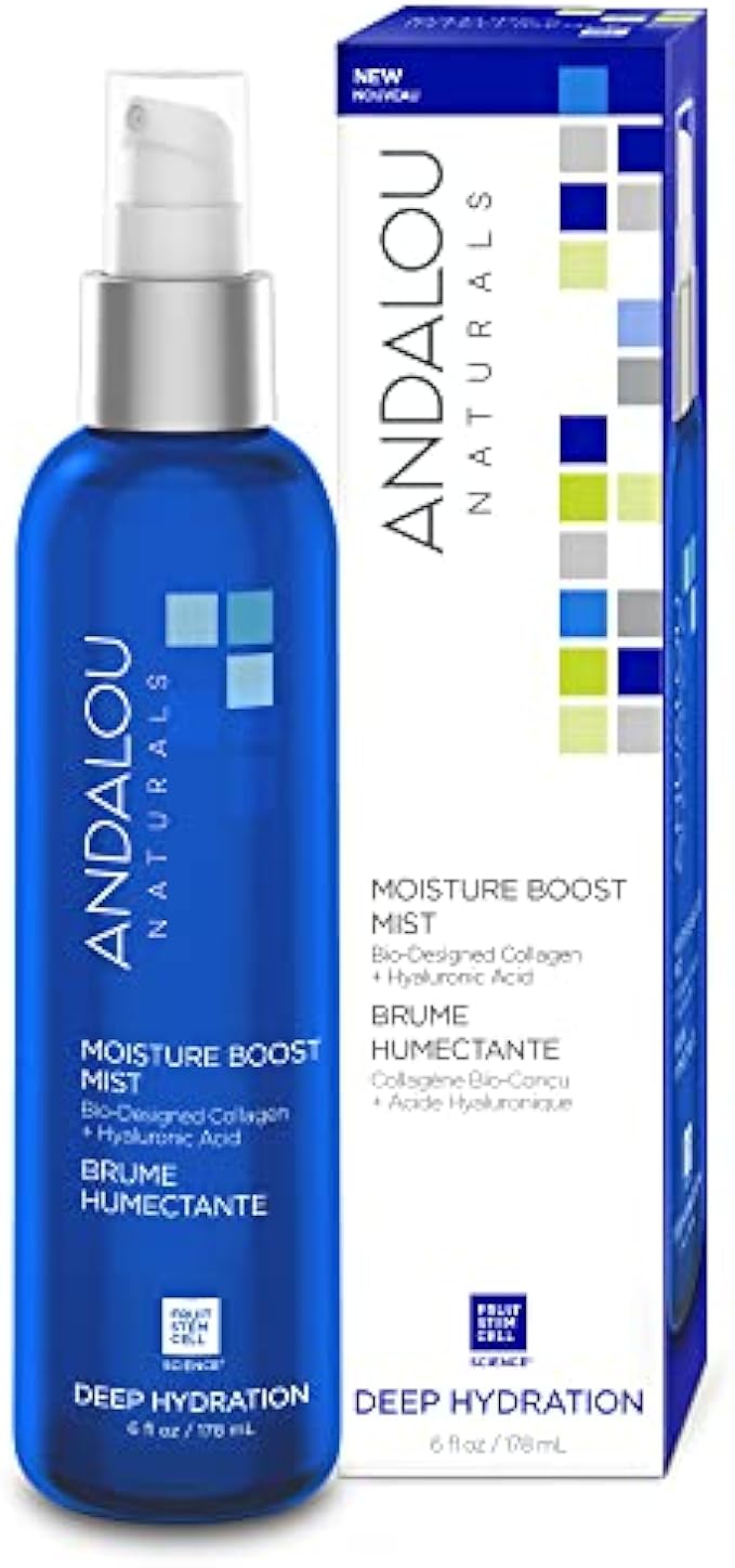 Andalou Naturals Face Mist, Moisture Boost Facial Spray with Hyaluronic Acid & Collagen, Hydrating & Moisturizing Skin Care for Dry and Dehydrated Skin, 6 fl oz