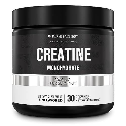 jacked factory creatine monohydrate powder 150g - 5g daily creatine supplement for men and women vegan-friendly third-party tested - 30 servings unflavored
