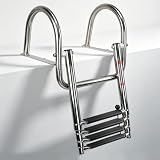 Manumarine 4 Step Pontoon Boat Ladder, Pontoon Ladders for Pontoon Boats,Stainless Steel Rear Entry Inboard Ladders Over Platform