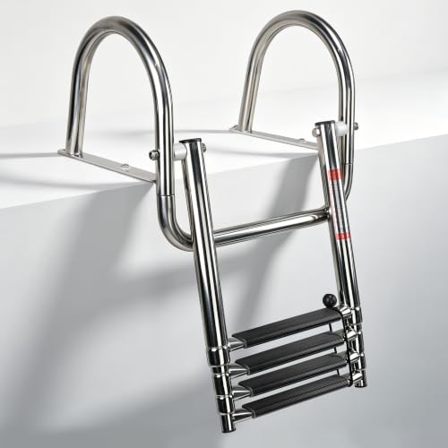 Manumarine 4 Step Pontoon Boat Ladder, Pontoon Ladders for Pontoon Boats,Stainless Steel Rear Entry Inboard Ladders Over Platform