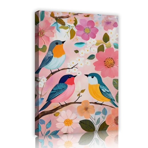 Peintures florales colorées oiseaux du printemps déco murale salon 40x60