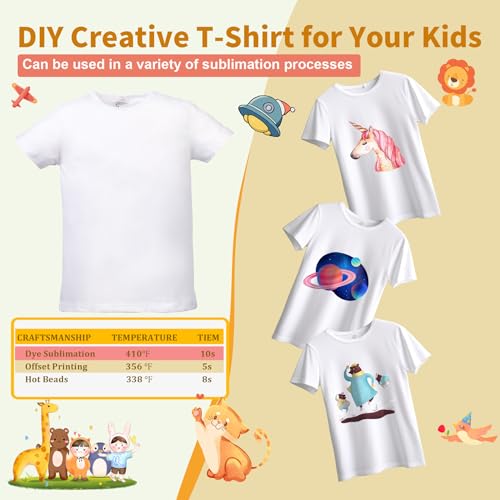 5 Pieces Toddler Blank Sublimation T-Shirt Modal Crew Neck Short Sleeve T-Shirt for Kids3