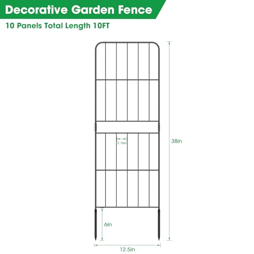 OUSHENG 38in (H) Decorative Garden Fence Fencing, 10ft (L) Rustproof Metal Wire Border Animal Barrier with Plastic Stakes for Dog Yard Patio Outdoor, Square - Thumbnail 2