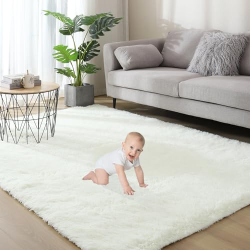 Gsogcax Rugs Living Room 4'×5.3' Super Soft Fluffy Area Rugs for Bedroom Shaggy Anti-Skid Comfortable Large Rugs Indoor Modern Home Decor Floor Carpet