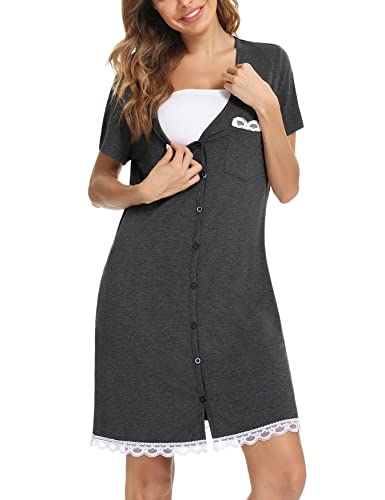 Uniexcosm-Maternity-Nursing-Nightdress-Womens-Short-Sleeve-Nightwear-Soft-Button-Down-Nightgown-Stripe-Sleepwear-Maternity-Pyjamas-Nightshirt