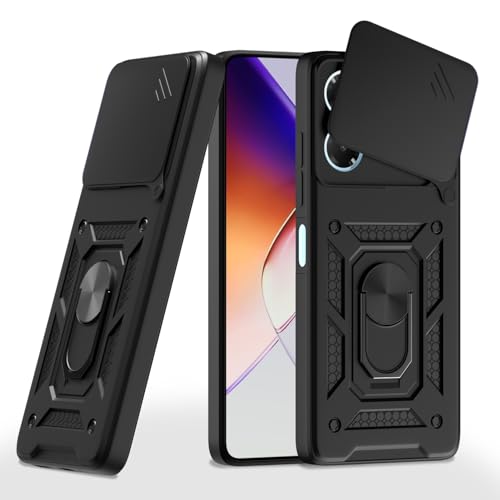 Image of Outlouders Back Cover for Infinix Note 40x 5G | D10 Tough Armor 360 Protection Case with Sliding Camera Shield & Ring Holder Stand Bumper Case (Black)