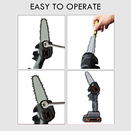 Mini Chainsaw 4-Inch Electric Protable Chainsaw with Brushless Motor, One-Hand Lightweight, Pruning Shears Chainsaw for Tree Branch Wood Cutting for Outdoor Garden (24V,550W,Black)