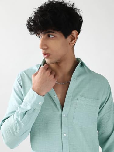Image of Urbano Fashion Men's Linen Blend Full Sleeve Relaxed Fit Casual Solid Shirt